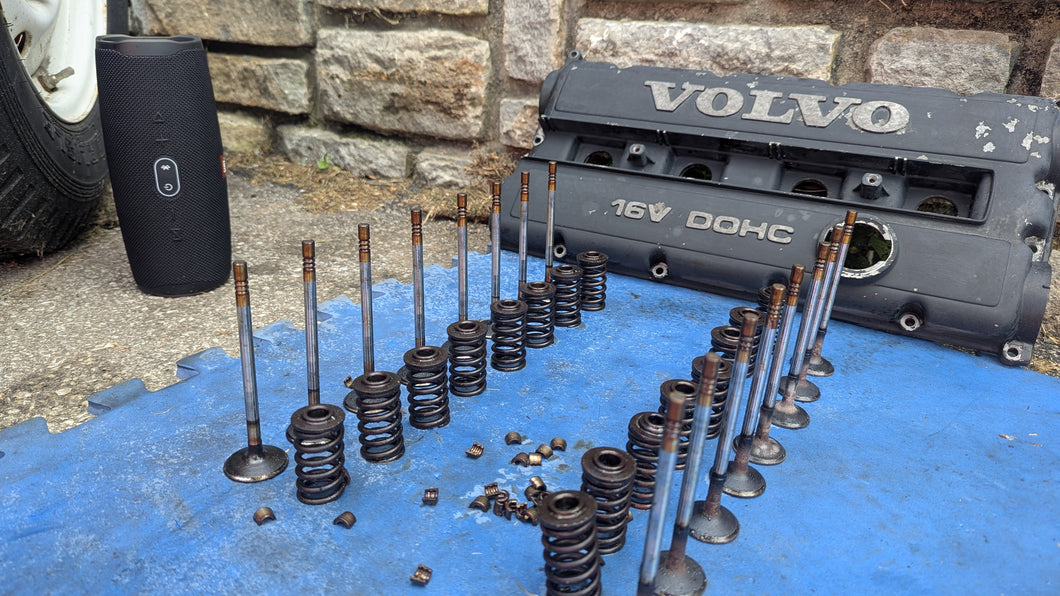 Valve set of 16 removed from a Volvo B234F engine.